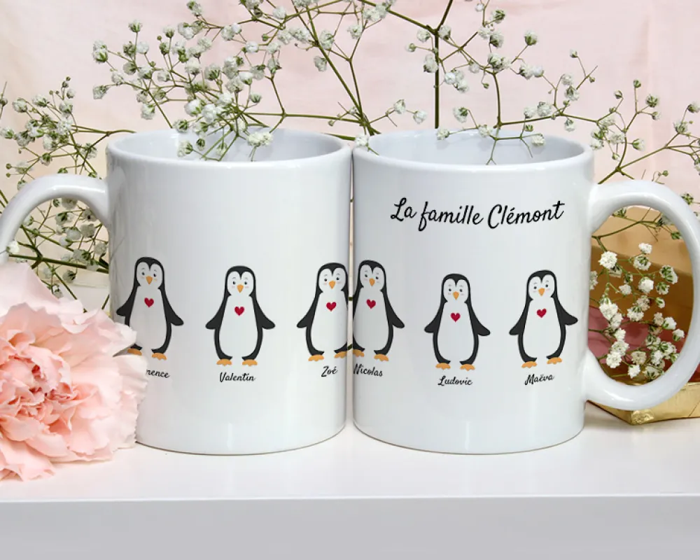 Mug personnalisé famille - Pingouins|Cadeaux.com Outlet
