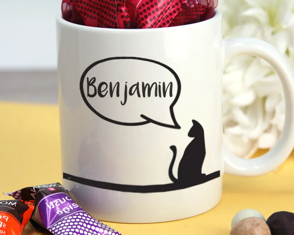Mug personnalisé prénom - Mon petit chat - Avec chocolats Monbana|Cadeaux.com