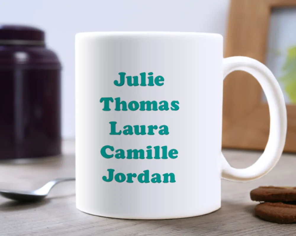 Mug personnalisé prénoms - Coeur Famille|Cadeaux.com Discount