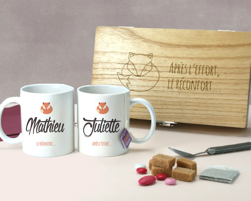 Mugs personnalisés avec boîte à thé - Prénoms Couple|Cadeaux.com Best