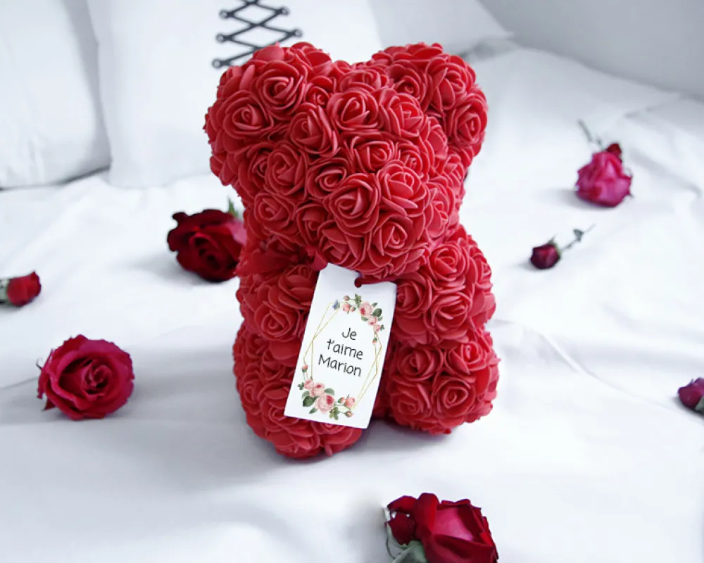 Ours en roses avec carte personnalisée - Message|Cadeaux.com Online