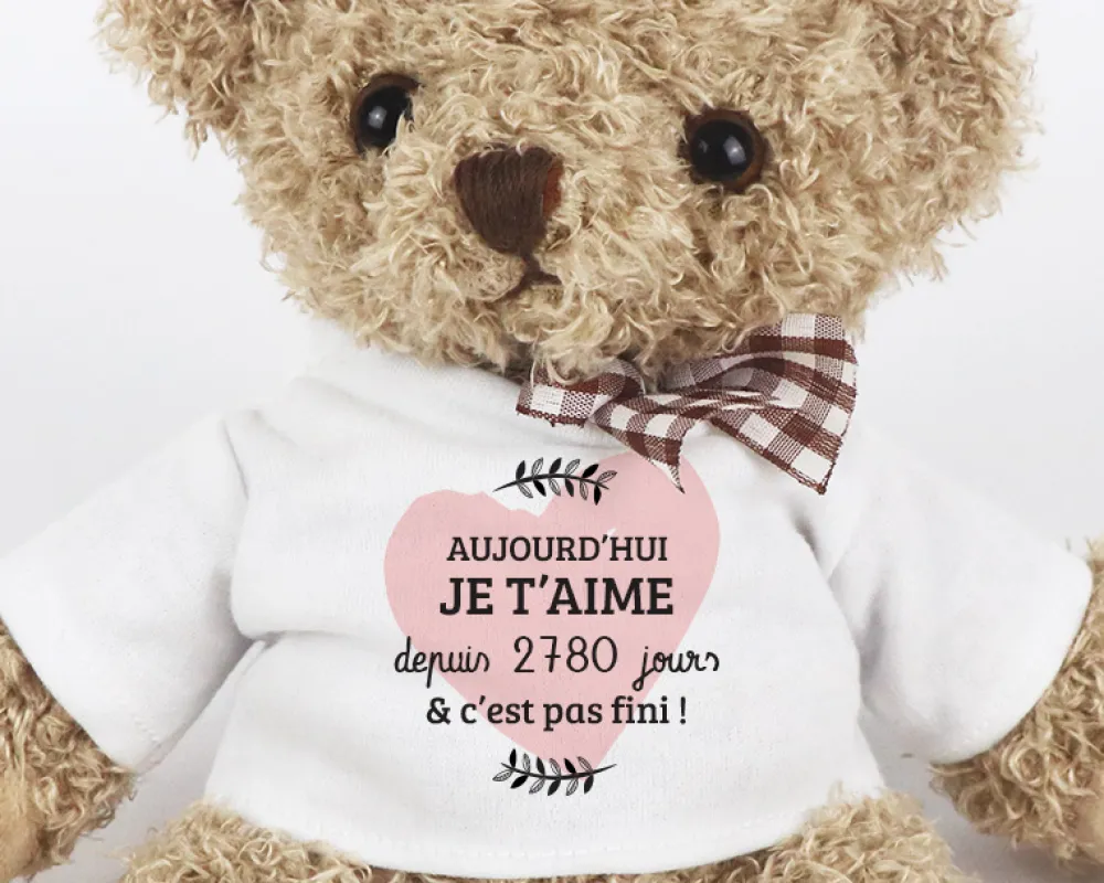 Ourson personnalisé - Aujourd'hui je t'aime depuis X jours|Cadeaux.com