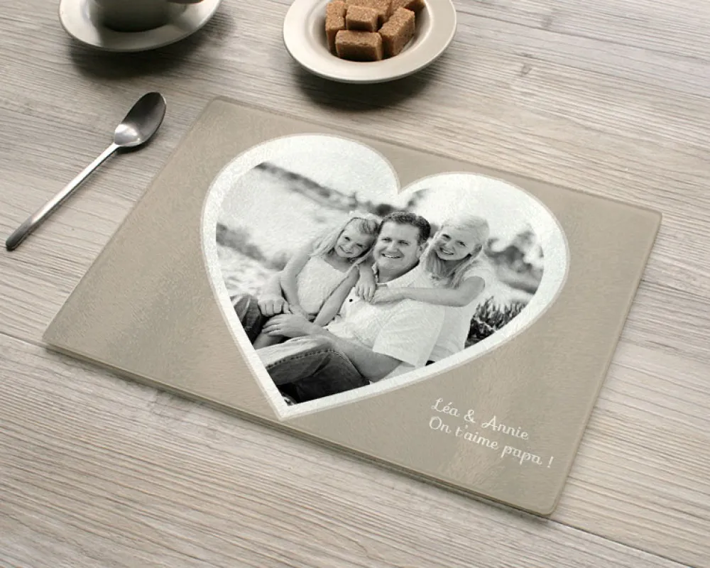 Planche à découper en verre personnalisée - Coeur Photo|Cadeaux.com Online