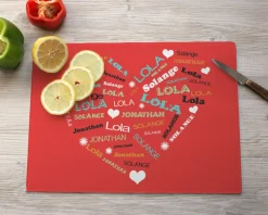 Planche à découper en verre personnalisée - Coeur Famille|Cadeaux.com New