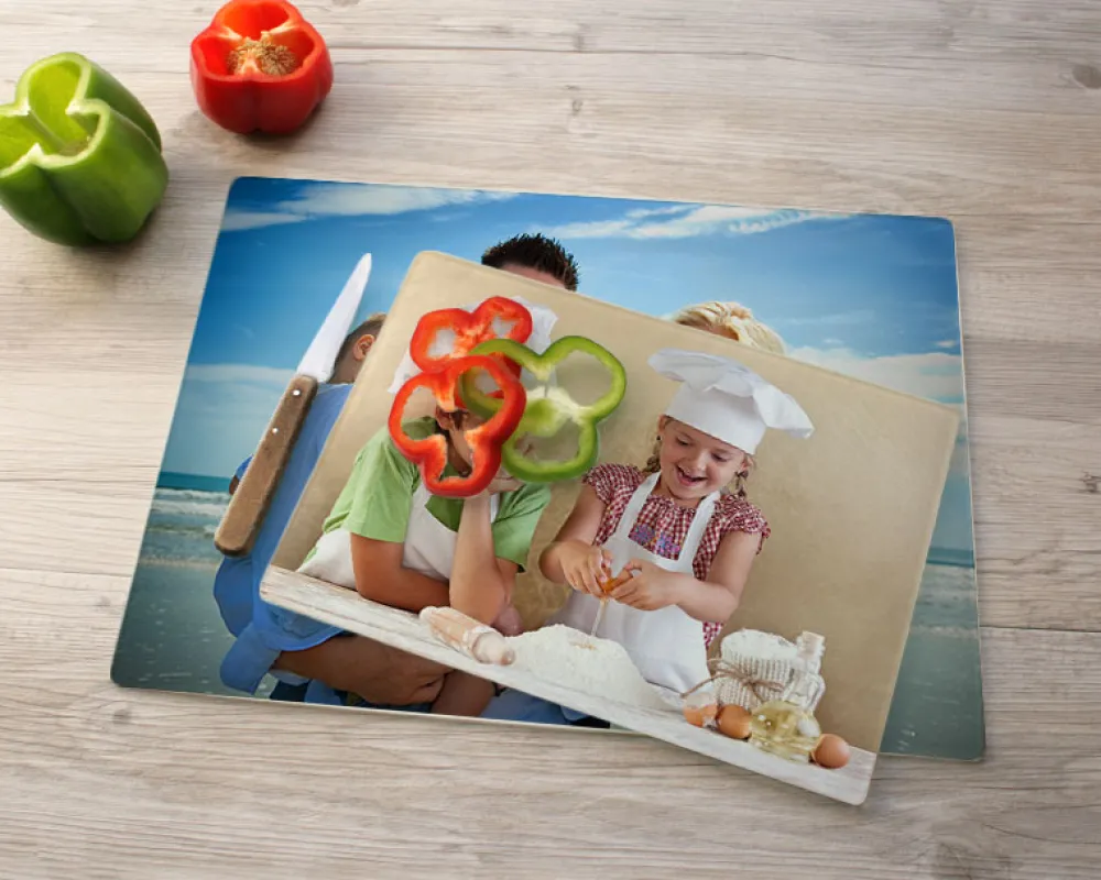 Planche à découper en verre personnalisée - Photo|Cadeaux.com New