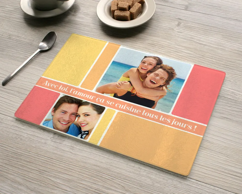 Planche à découper en verre personnalisée - Multi-photo|Cadeaux.com New