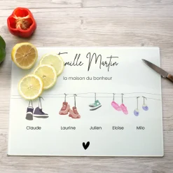 Planche à découper en verre personnalisée - Famille Chaussures|Cadeaux.com