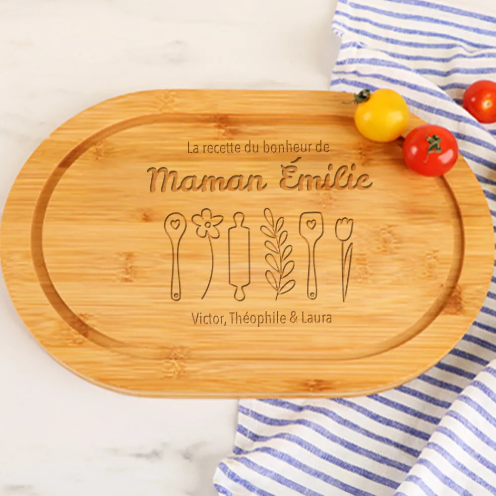 Planche à découper ovale personnalisée - Recette du Bonheur|Cadeaux.com Online