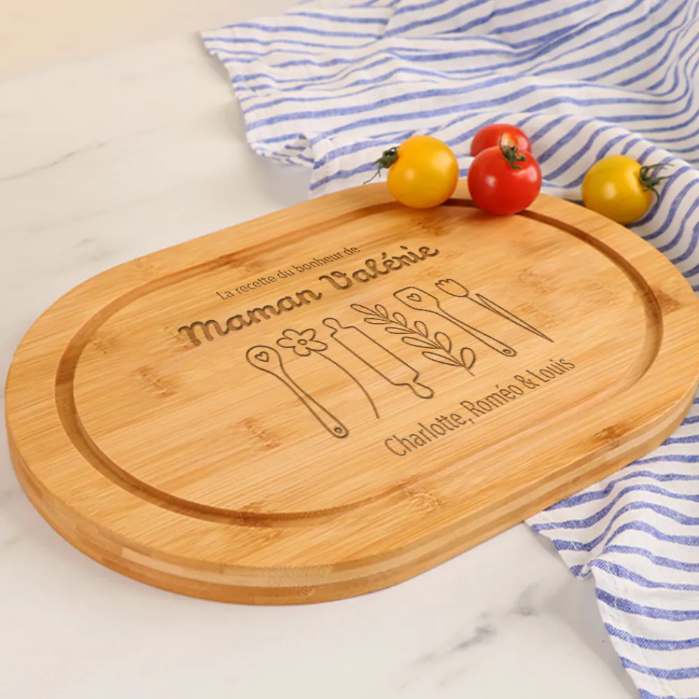 Planche à découper ovale personnalisée - Recette du Bonheur|Cadeaux.com Online