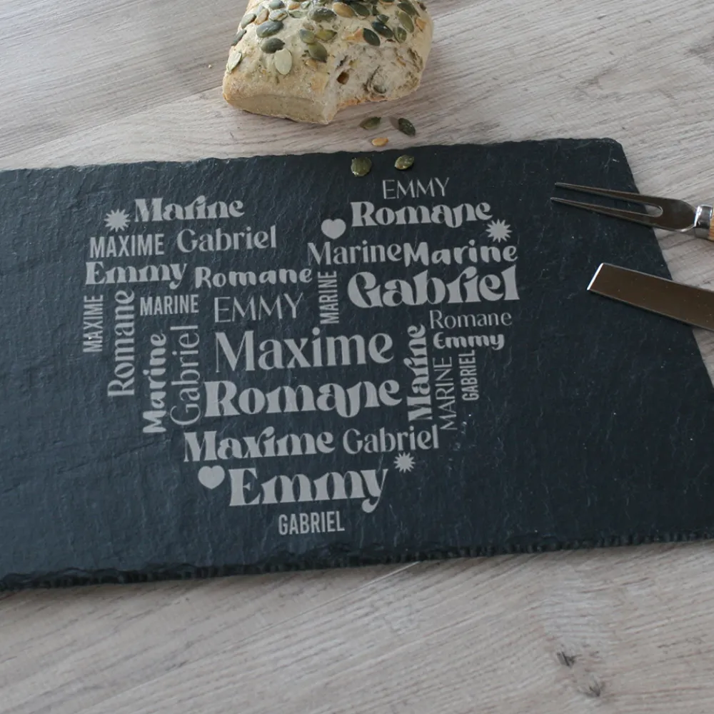 Plateau Ardoise Gravé Coeur Famille|Cadeaux.com Clearance