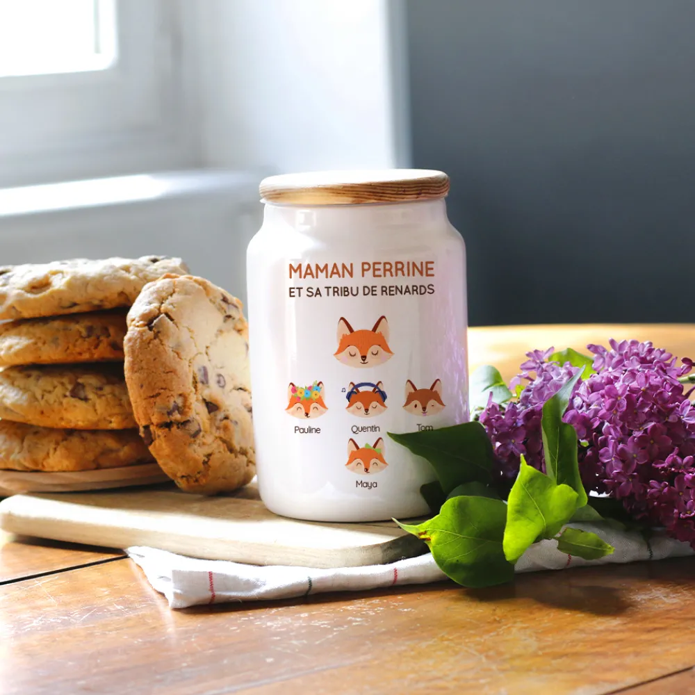 Pot à biscuits personnalisé - Maman Renard et sa meute|Cadeaux.com New