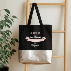 Sac noir personnalisé - Meilleure du monde|Cadeaux.com