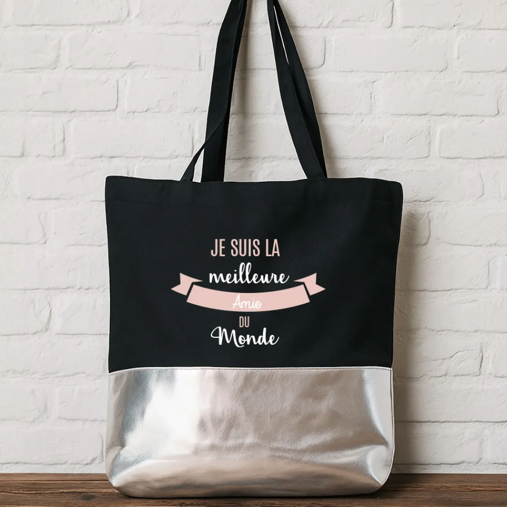 Sac noir personnalisé - Meilleure du monde|Cadeaux.com