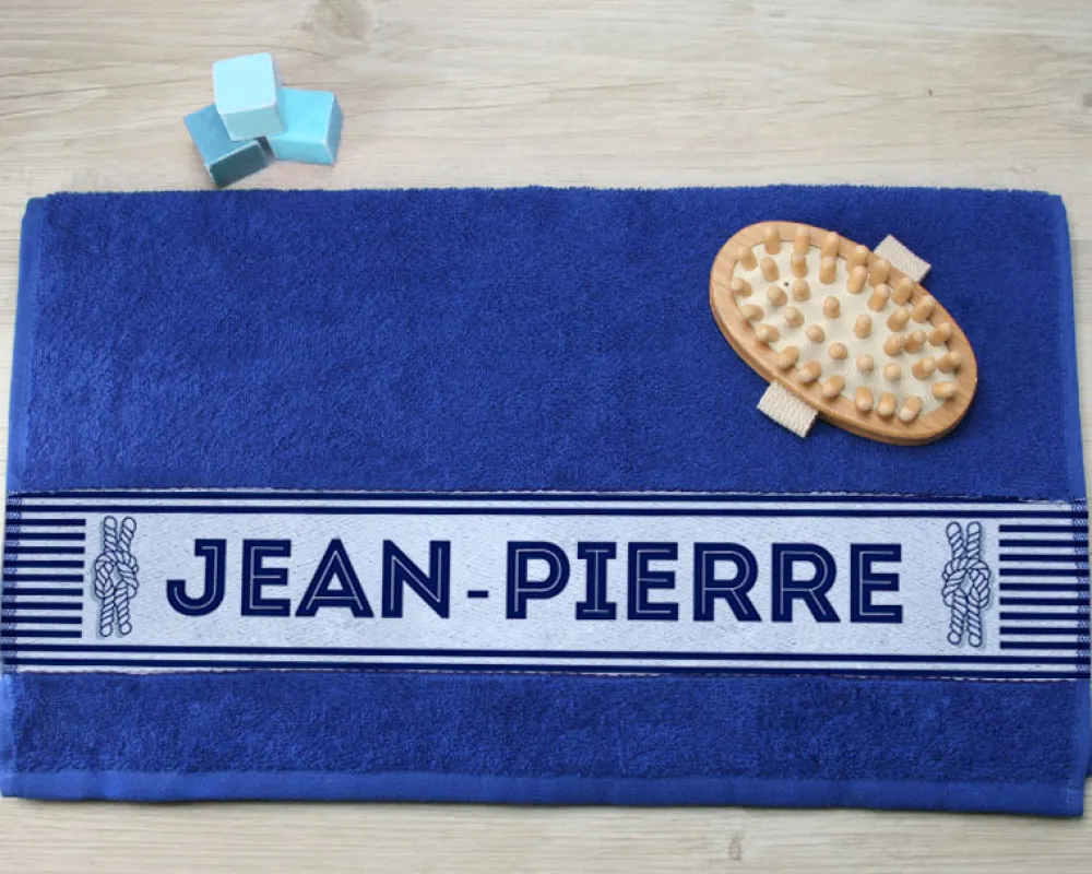 Serviette bleue Personnalisable - Marinière|Cadeaux.com Outlet