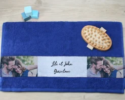 Serviette bleue Personnalisable - Photos et Message|Cadeaux.com New