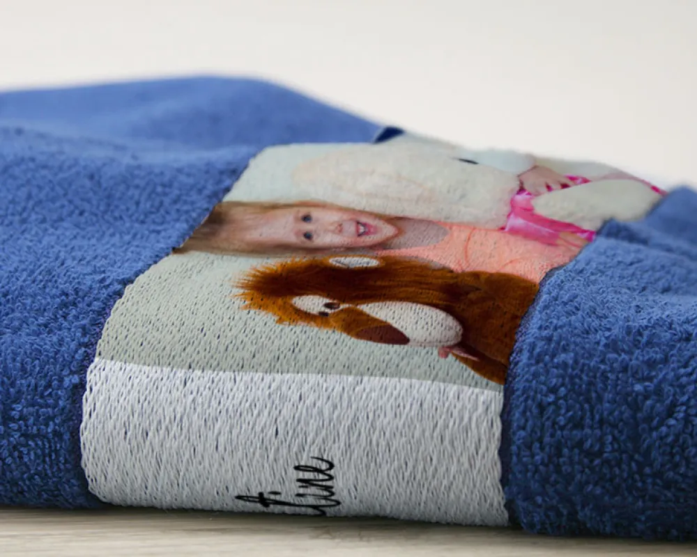 Serviette bleue Personnalisable - Photos et Message|Cadeaux.com New