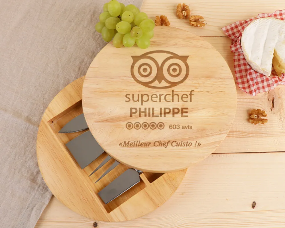 Set à fromage personnalisé en bois - Super Chef|Cadeaux.com Hot