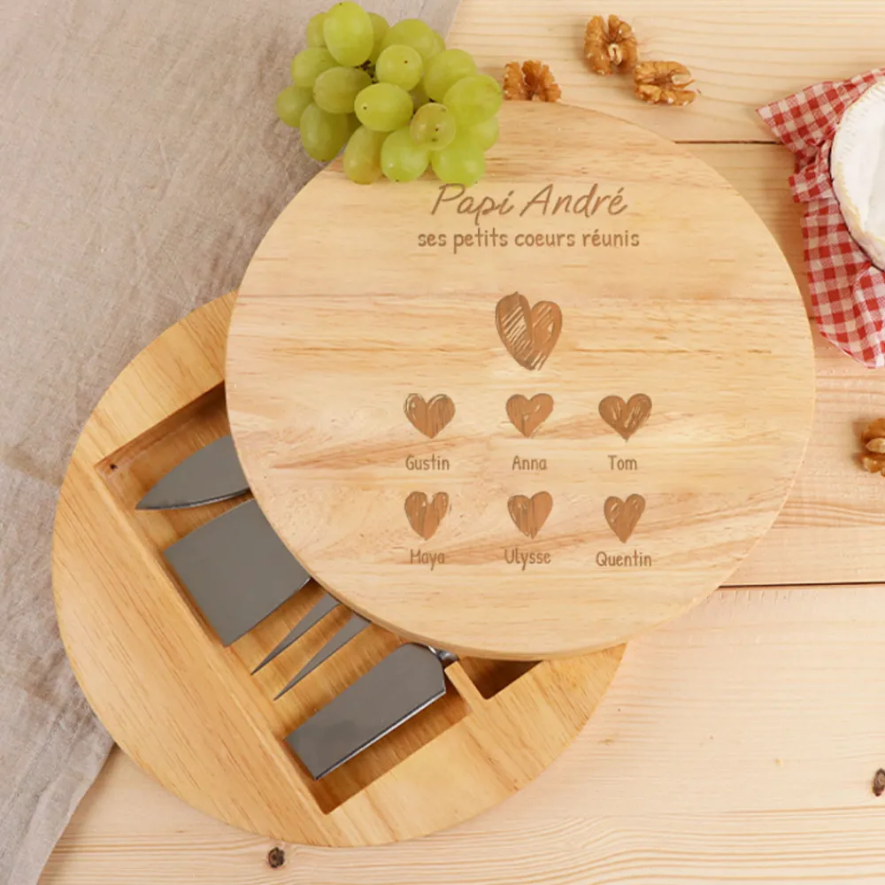 Set à fromage personnalisé - Papi et ses petits coeurs|Cadeaux.com Online