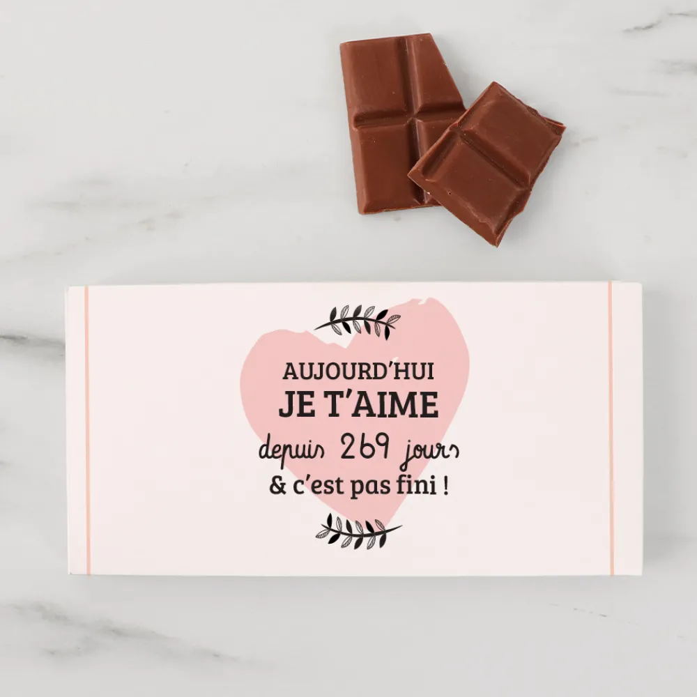 Tablette de chocolat personnalisable - Aujourd'hui je t'aime depuis X jours|Cadeaux.com Hot