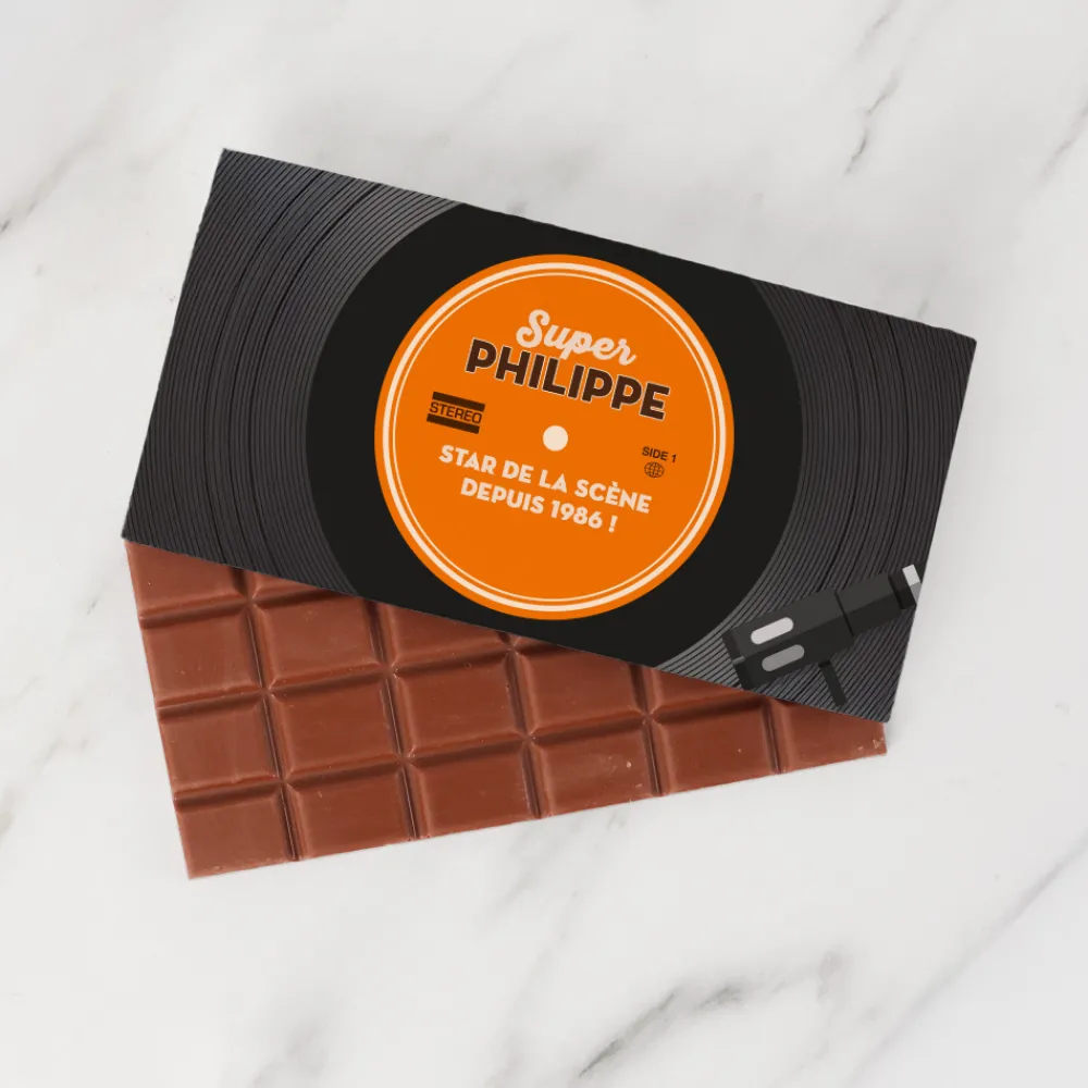 Tablette de chocolat personnalisée - Retro Vinyle|Cadeaux.com Online