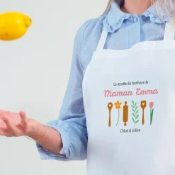 Tablier blanc personnalisé - Recette du Bonheur|Cadeaux.com Clearance