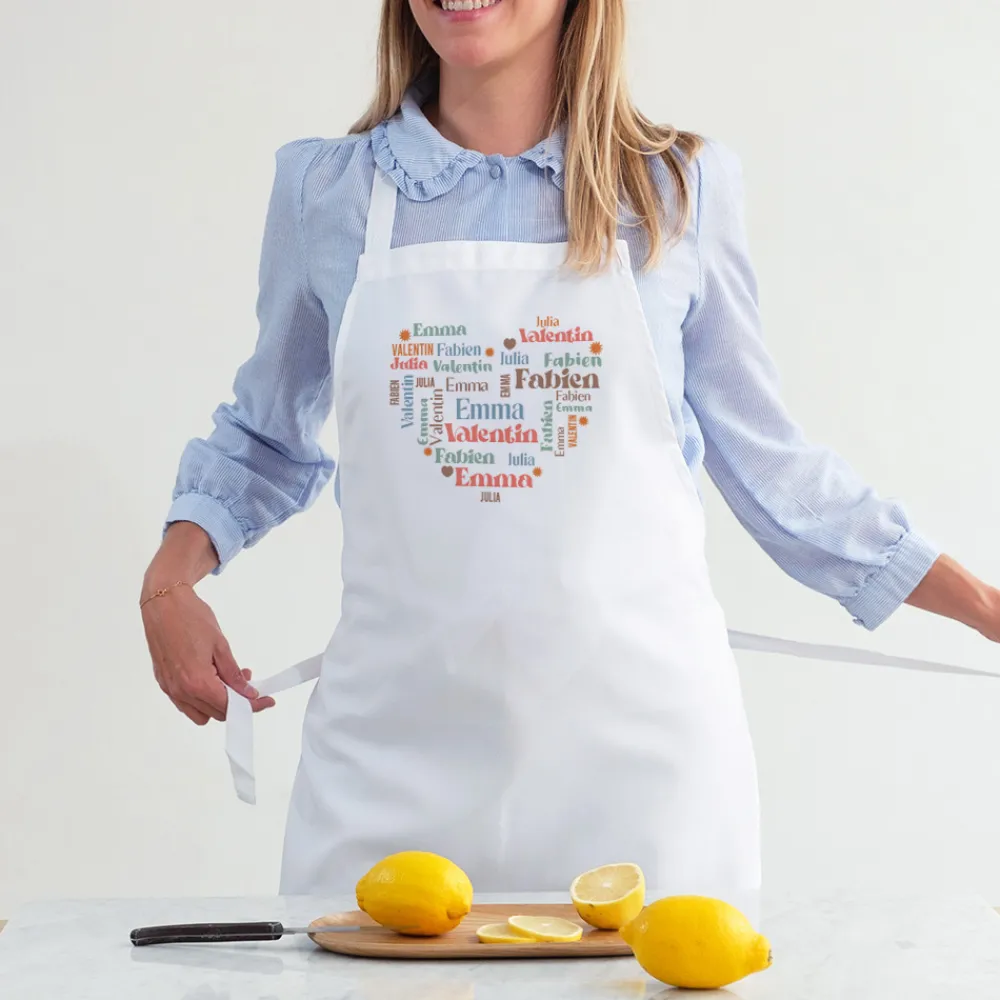 Tablier personnalisé prénoms - Coeur Famille|Cadeaux.com Discount
