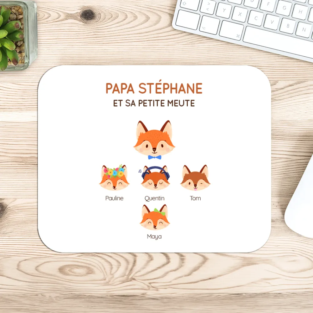 Tapis de souris personnalisé - Papa Renard et sa meute|Cadeaux.com Outlet