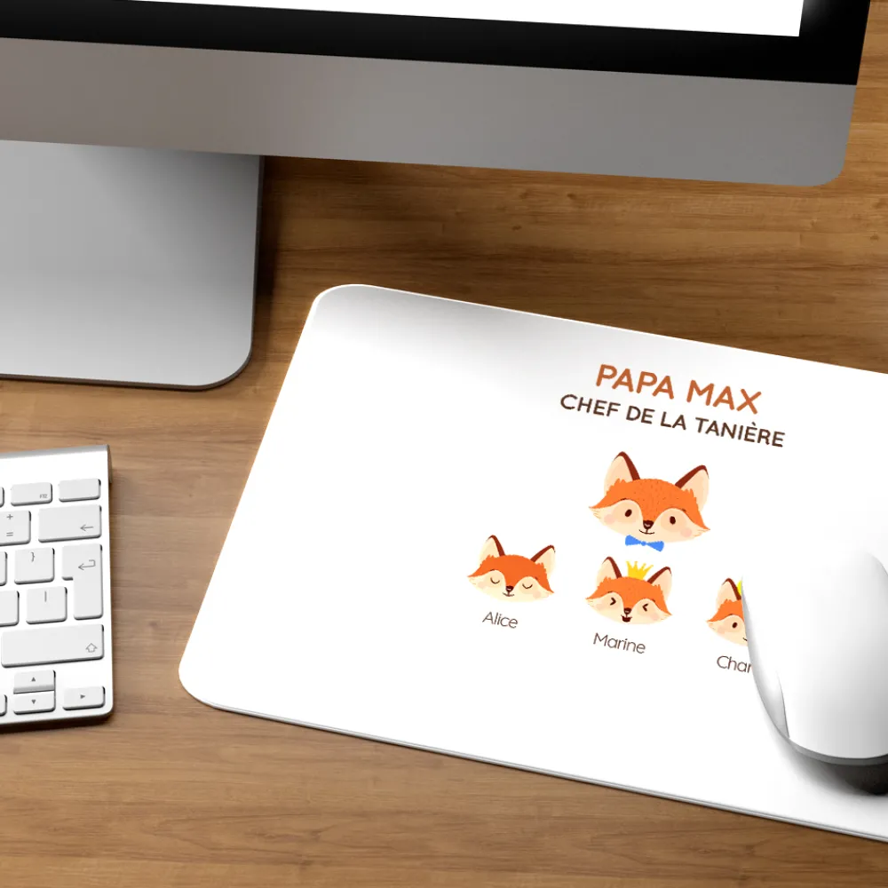 Tapis de souris personnalisé - Papa Renard et sa meute|Cadeaux.com Outlet