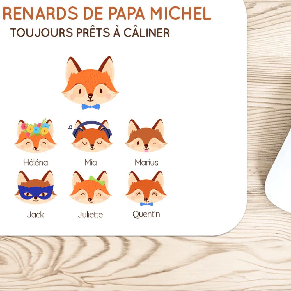 Tapis de souris personnalisé - Papa Renard et sa meute|Cadeaux.com Outlet