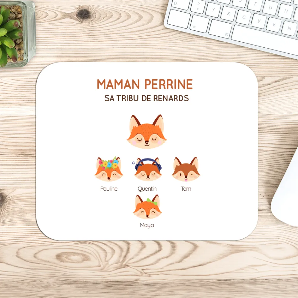 Tapis de souris personnalisé - Maman Renard et sa meute|Cadeaux.com