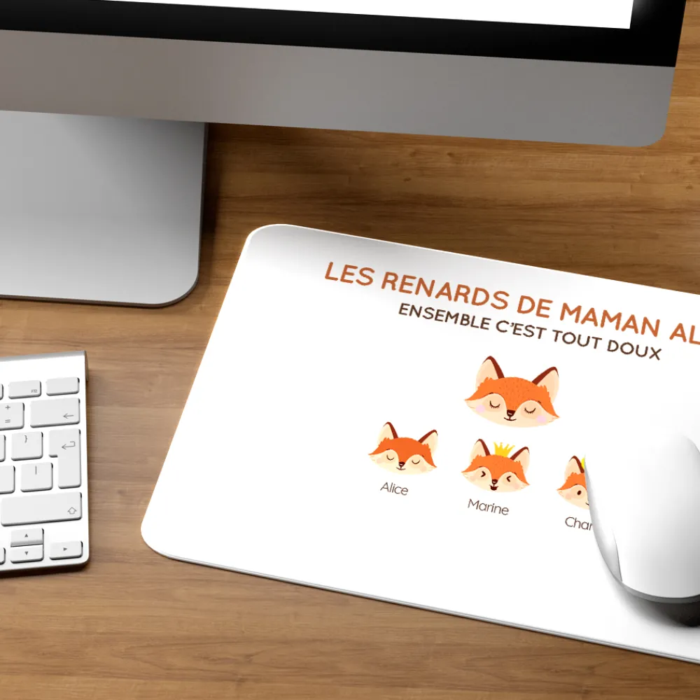 Tapis de souris personnalisé - Maman Renard et sa meute|Cadeaux.com