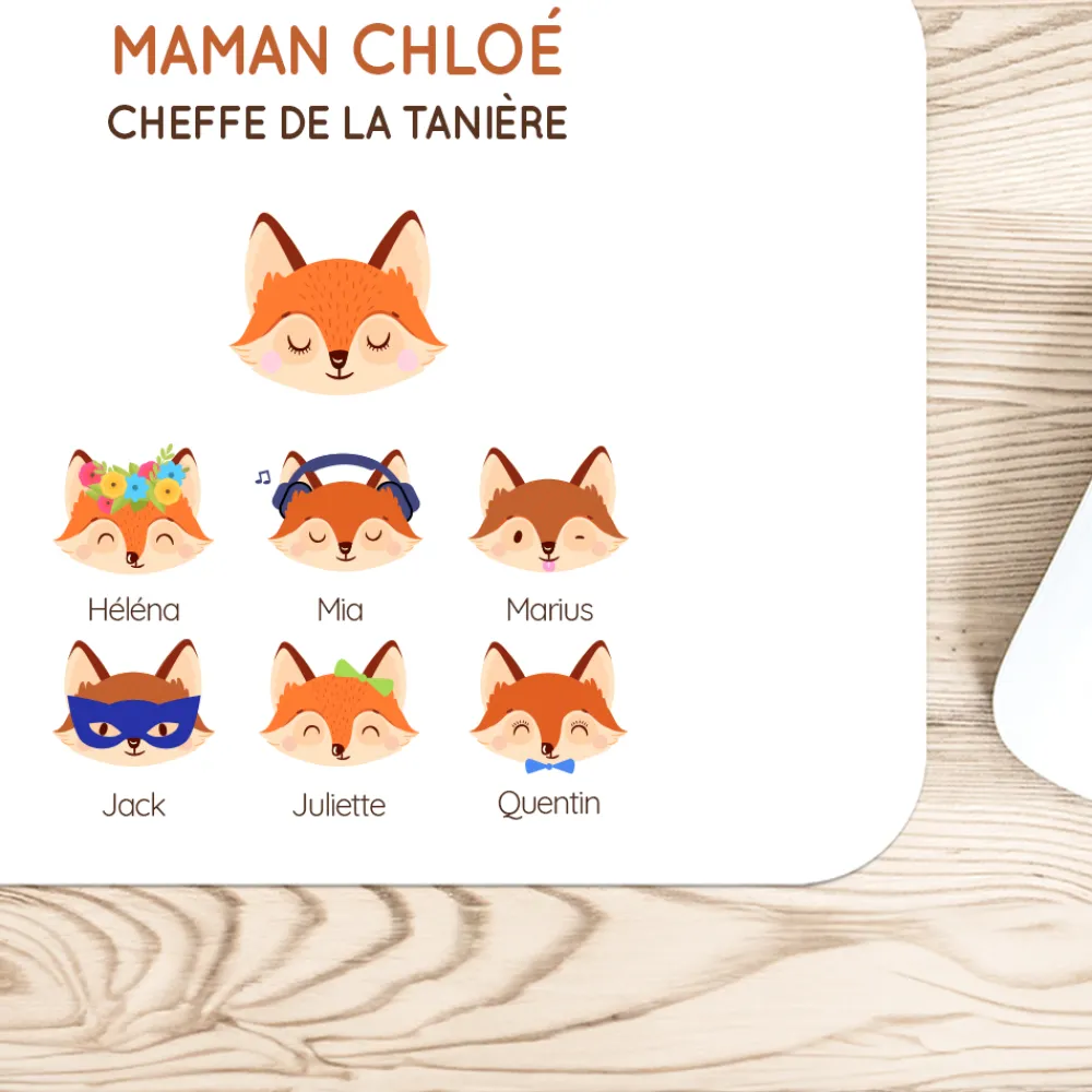 Tapis de souris personnalisé - Maman Renard et sa meute|Cadeaux.com