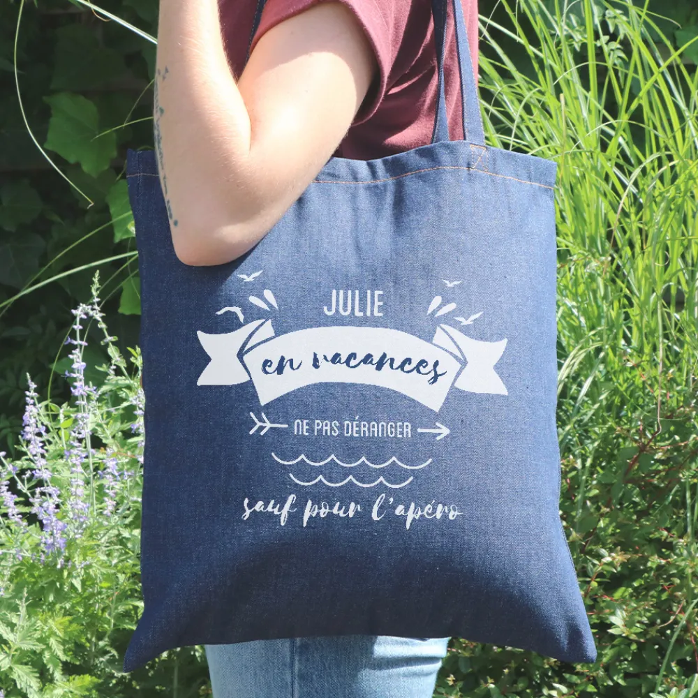 Tote bag en jean personnalisé - En vacances|Cadeaux.com