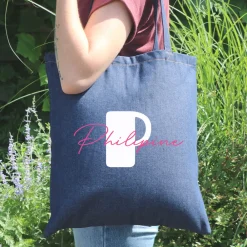 Tote bag en jean personnalisé - Initiales|Cadeaux.com Outlet
