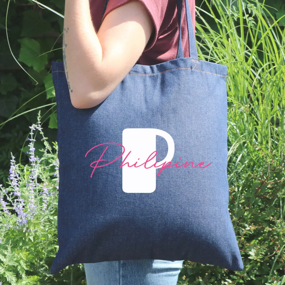 Tote bag en jean personnalisé - Initiales|Cadeaux.com Outlet