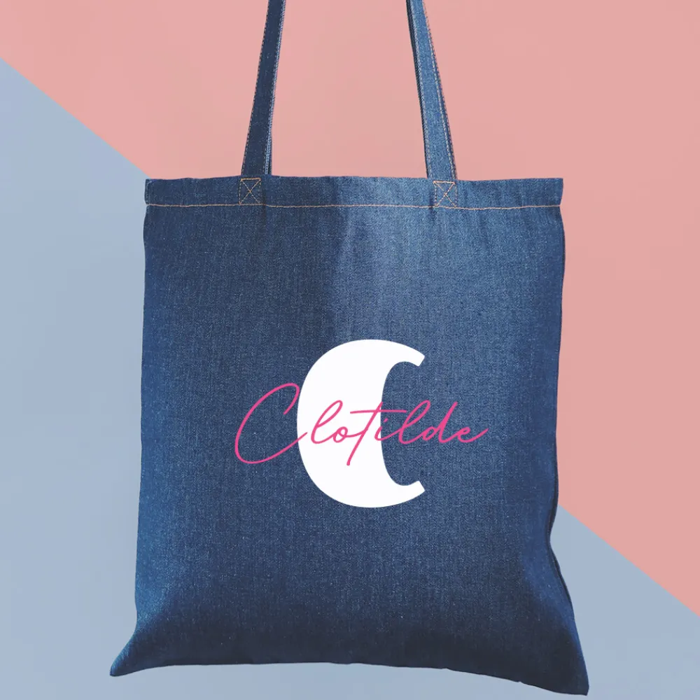 Tote bag en jean personnalisé - Initiales|Cadeaux.com Outlet