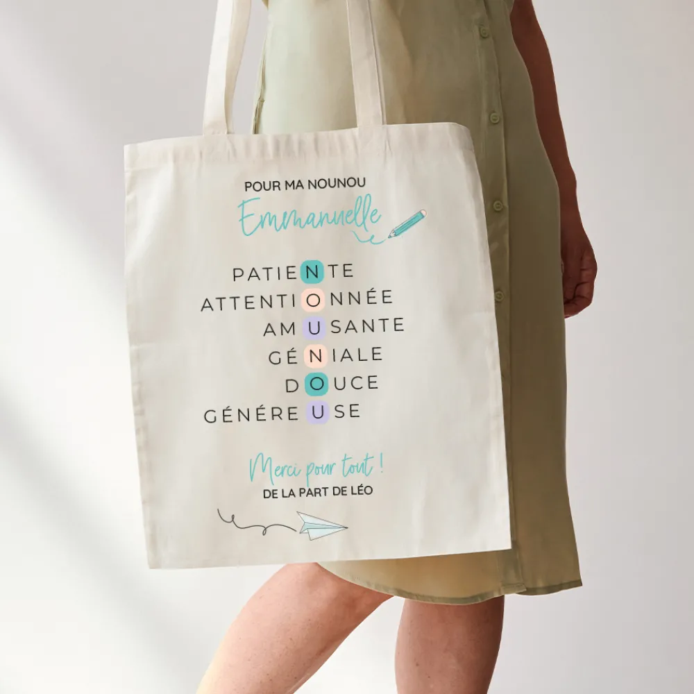 Tote bag personnalisé - Acrostiche Nounou|Cadeaux.com Outlet