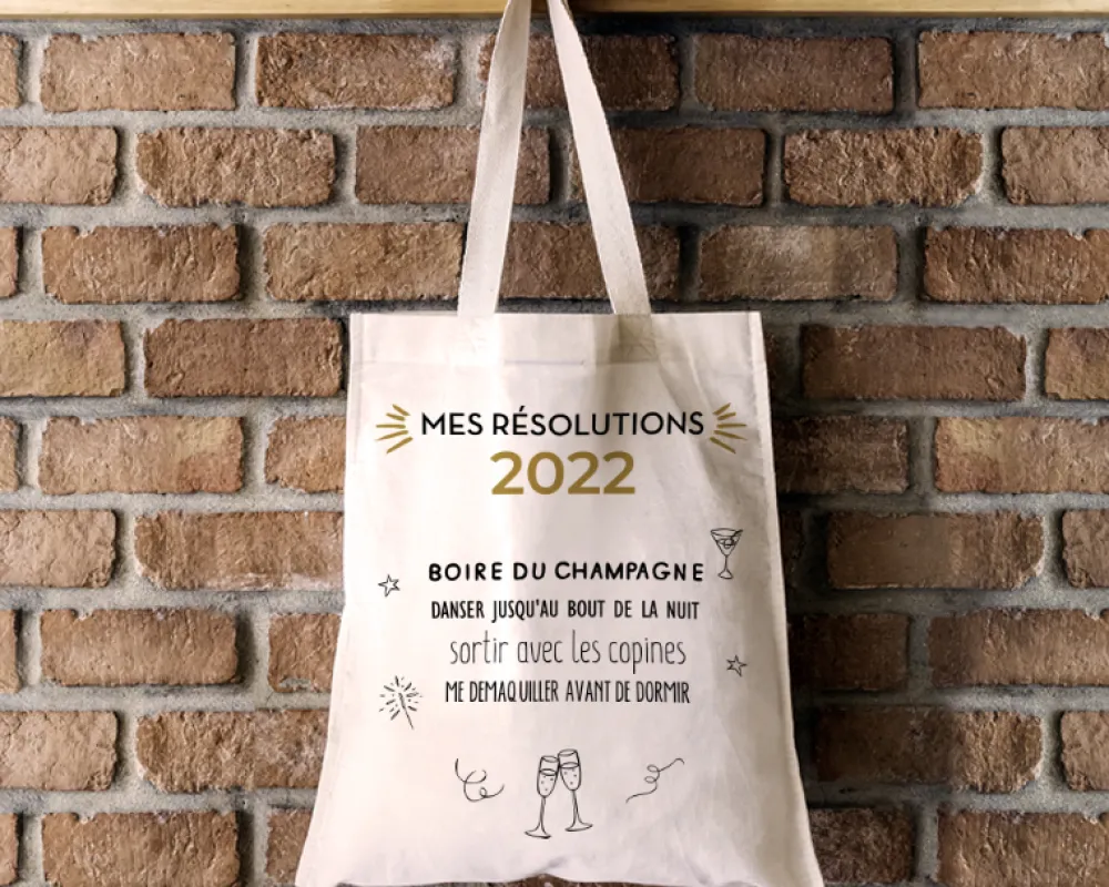 Tote Bag Personnalisable - Mes Résolutions - 100% coton naturel|Cadeaux.com Hot