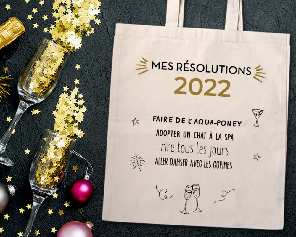 Tote Bag Personnalisable - Mes Résolutions - 100% coton naturel|Cadeaux.com Hot