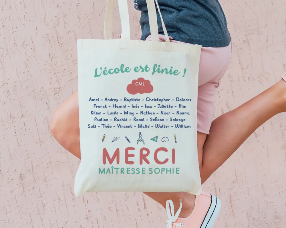 Tote bag Personnalisable - L'école est finie - 100% coton naturel|Cadeaux.com Best