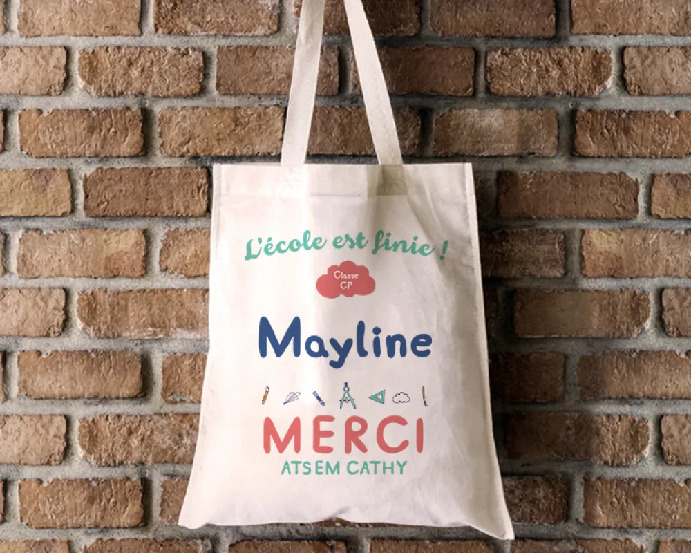 Tote bag Personnalisable - L'école est finie - 100% coton naturel|Cadeaux.com Best