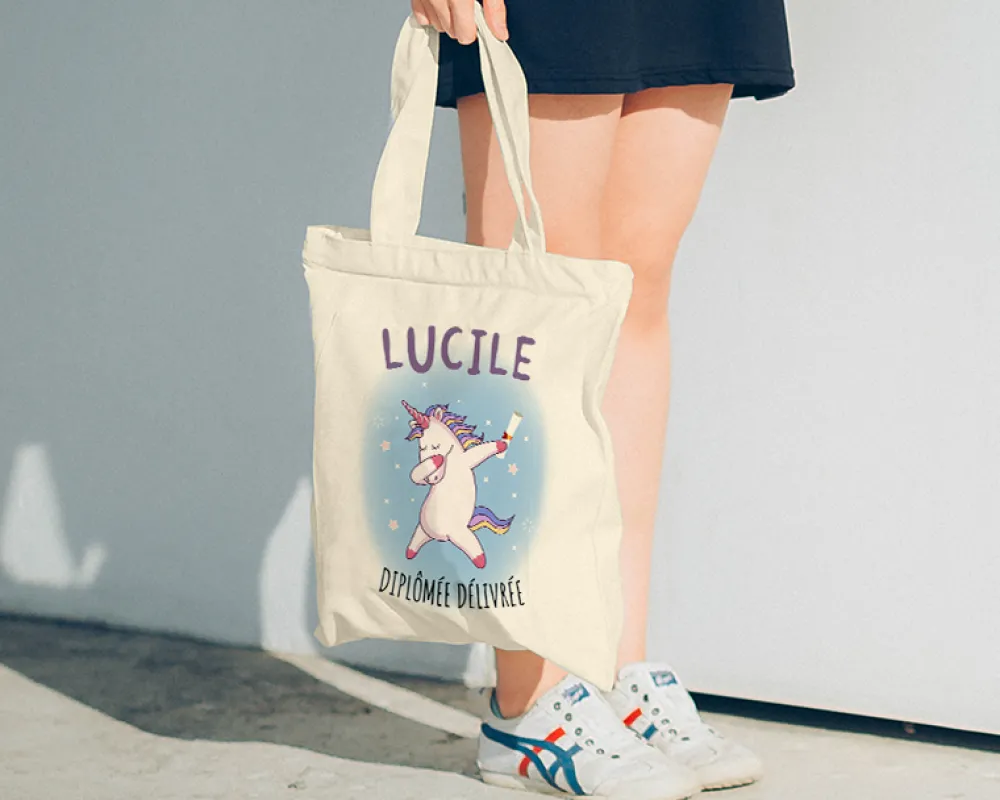 Tote bag Personnalisable - Licorne diplômée -100% coton naturel|Cadeaux.com New