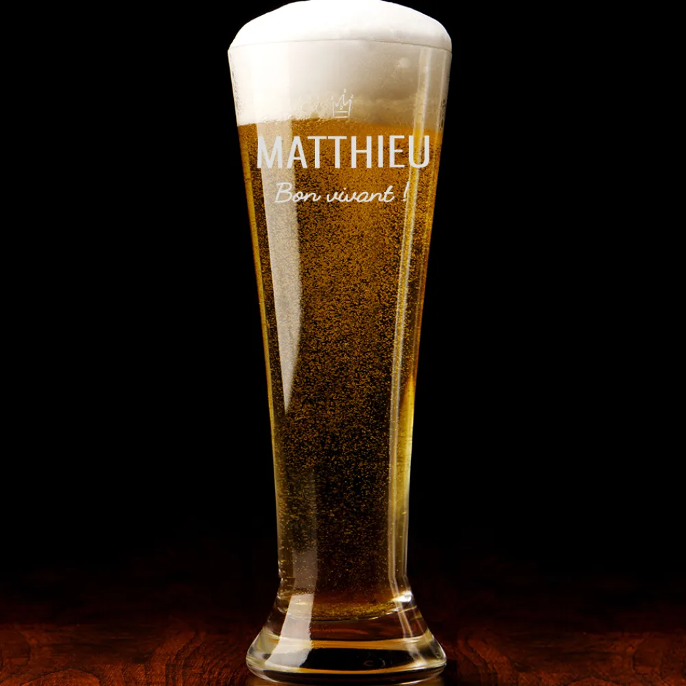 Verre à bière personnalisé flûte - Prénom et message|Cadeaux.com Online