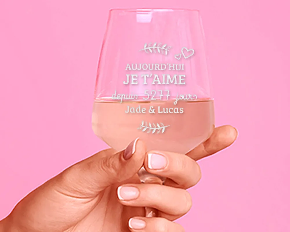 Verre à vin personnalisable - Aujourd'hui je t'aime depuis|Cadeaux.com New